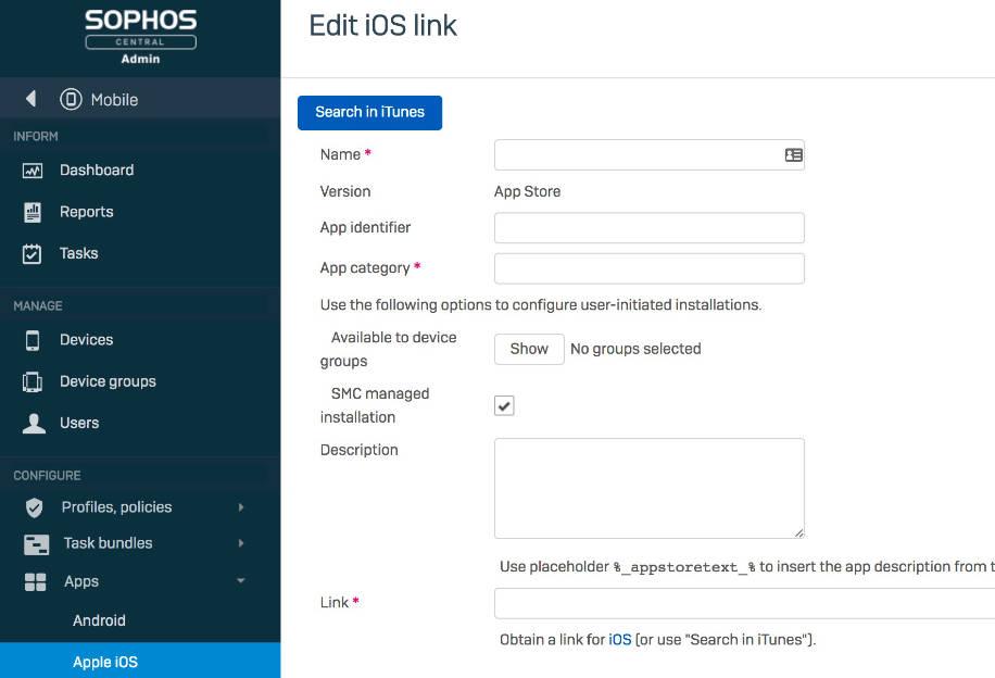App-Verwaltung in Sophos Central Mobile
