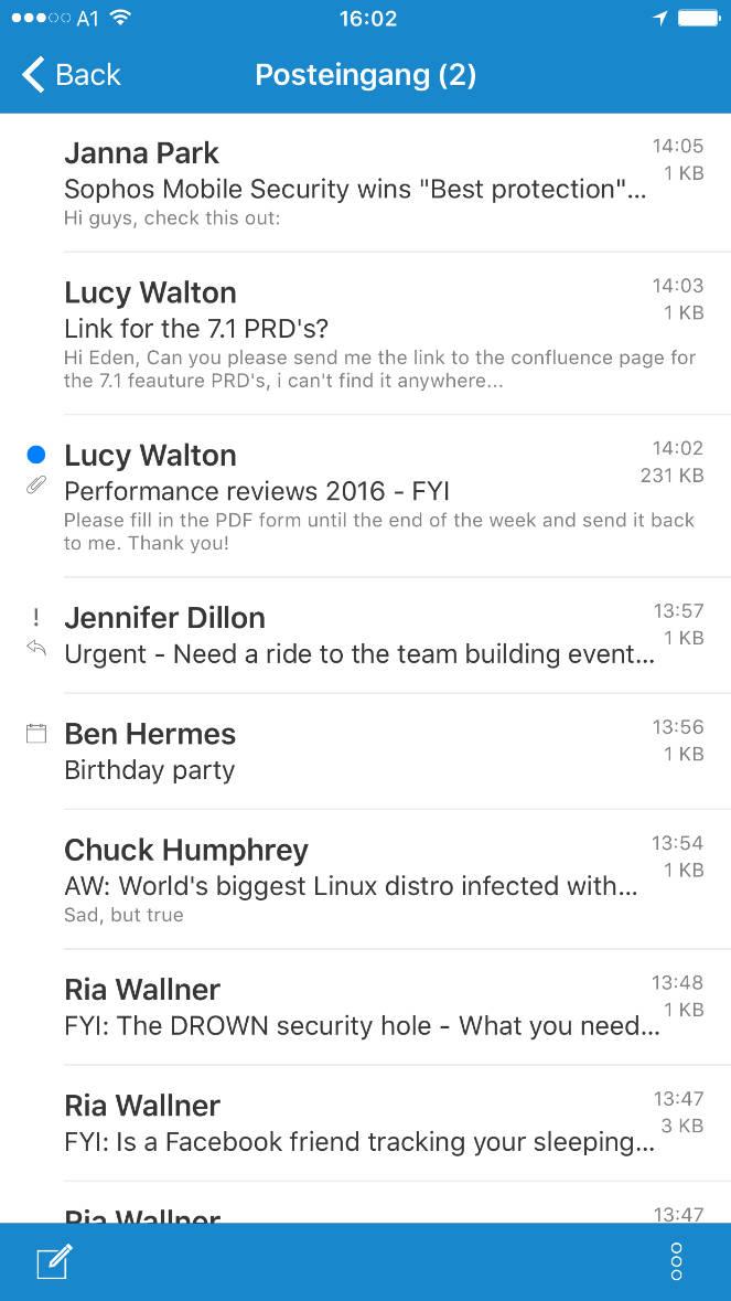 Historische Abbildung der nicht mehr unterstützten Sophos-Secure-Email-App