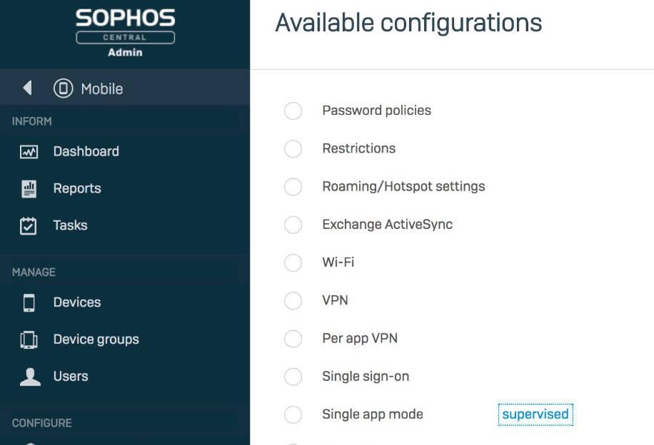 Profil- und Richtlinienverwaltung in Sophos Central Mobile